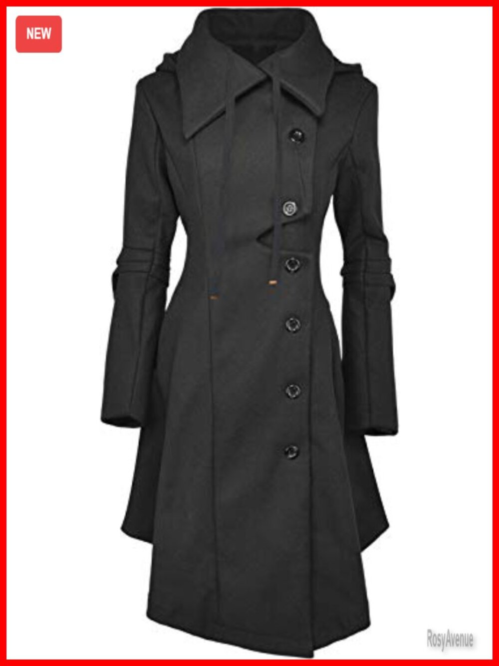 Women's Long Trench Pea Coat Hooded Button Winter Outwear